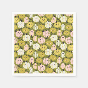 Serviette En Papier Citrouilles d'Halloween Kawaii en rose et vert