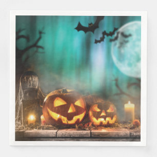 Serviette En Papier Citrouilles et chauves-souris d'Halloween