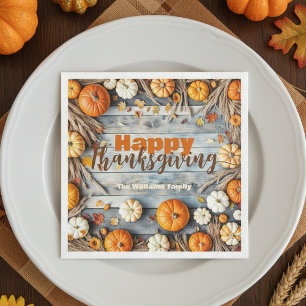 Serviette En Papier Citrouilles et Feuilles d'automne sur Wood Thanksg