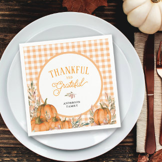Serviette En Papier Citrouilles Gingham de remerciement et de gratitud