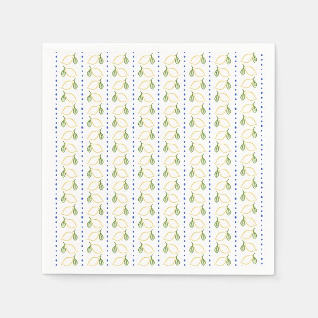 Serviette En Papier Citrus citron bleu et jaune Amalfi méditerranéen (Devant)
