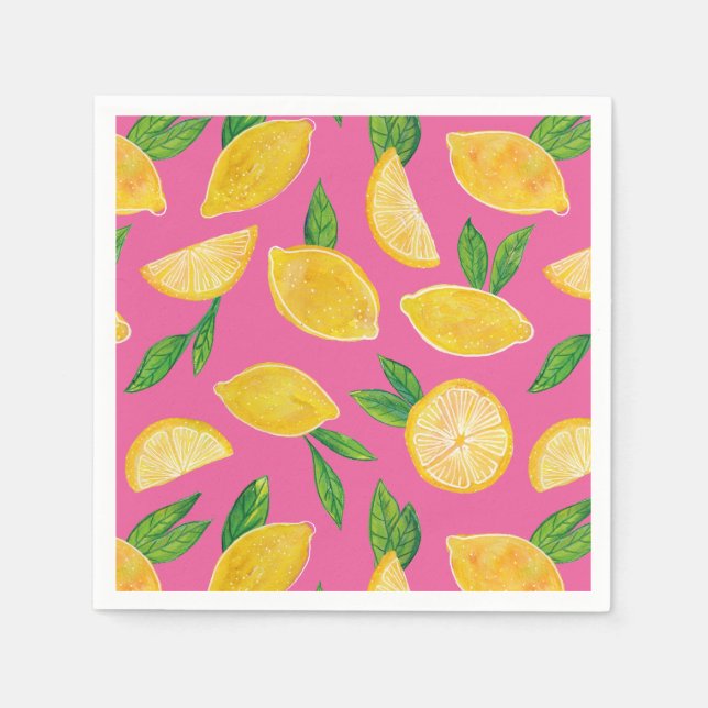 Serviette En Papier Citrus Citron Fruit motif rose (Devant)