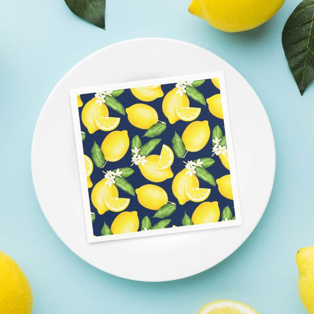 Serviette En Papier Citrus citron Motif bleu marine (Créateur téléchargé)