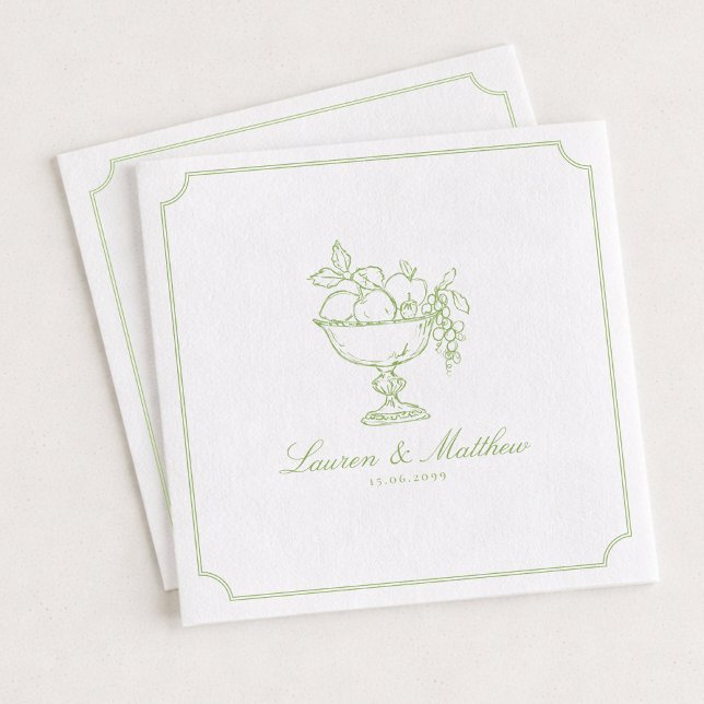 Serviette En Papier Citrus Green Fruit Bowl Frame Wedding Napkins (Créateur téléchargé)