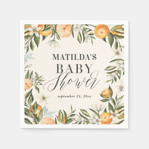 Serviette En Papier Citrus, orange + fleur baby shower