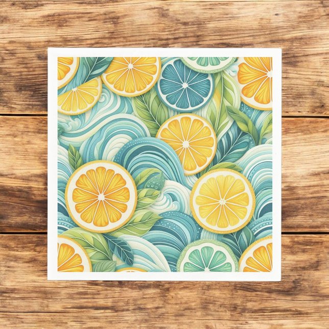 Serviette En Papier Citrus Orange Fraîche Citron & Vert Jaune Été (Créateur téléchargé)