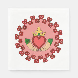 Serviette En Papier Claddagh et Red Knotwork sur rose