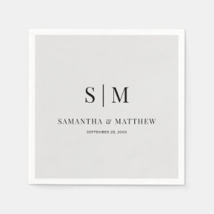 Serviette En Papier Clair Gris Simple Élégant Couple Initiales Mariage