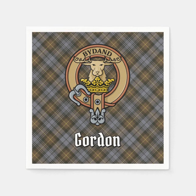 Serviette En Papier Clan Gordon Crest sur Tartan Patiné (Devant)