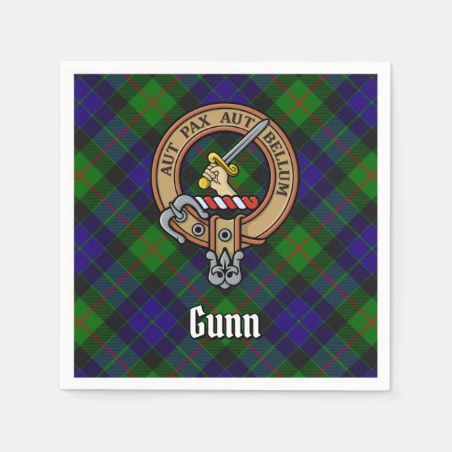 Serviette En Papier Clan Gunn Crest sur Tartan (Devant)