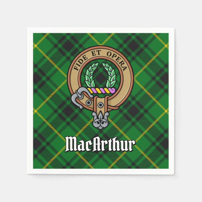 Serviette En Papier Clan MacArthur Crest sur Tartan (Devant)