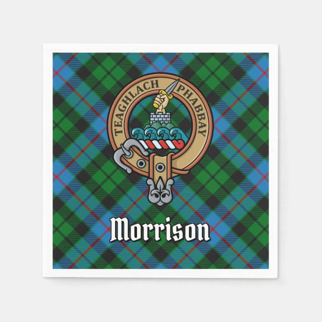 Serviette En Papier Clan Morrison Crest sur la chasse Tartan (Devant)