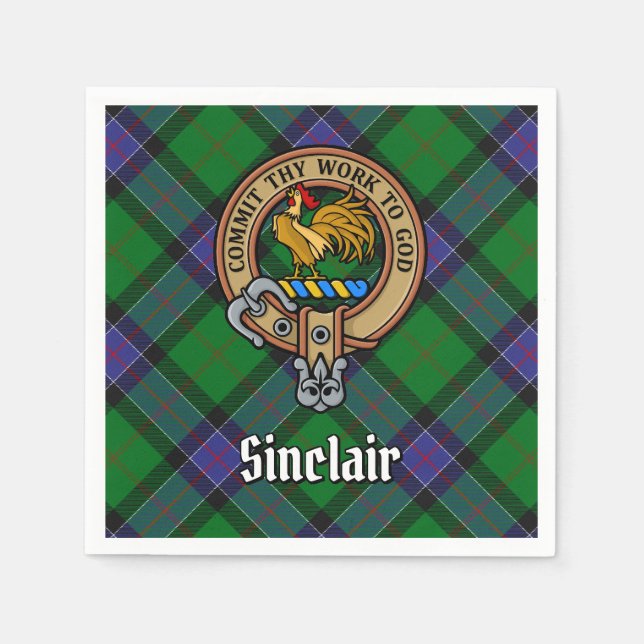 Serviette En Papier Clan Sinclair Crest sur la chasse Tartan (Devant)