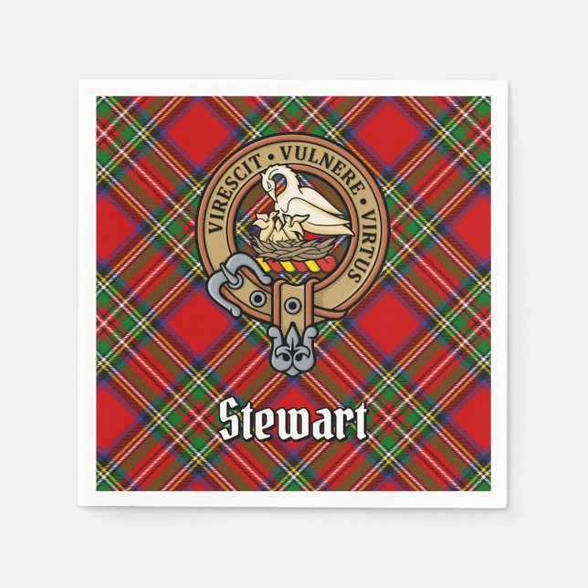 Serviette En Papier Clan Stewart Crest sur Royal Tartan (Devant)