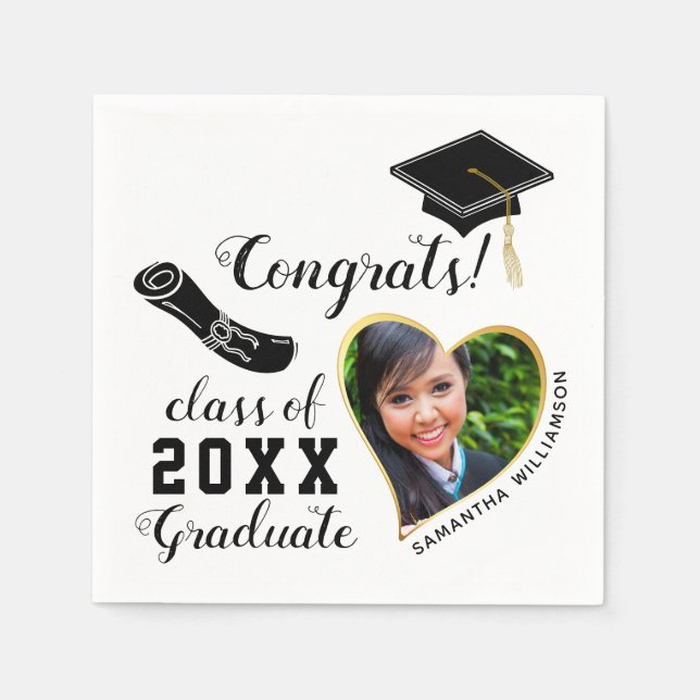 Serviette En Papier Classe blanche et noire de 2025 Graduate (Devant)