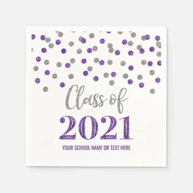 Serviette En Papier Classe Confetti en Argent Violet de 2021 Graduatio (Devant)