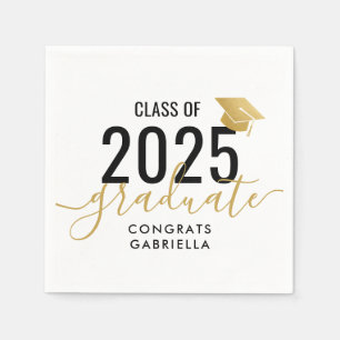Serviette En Papier Classe de 2023 Black Gold Graduation