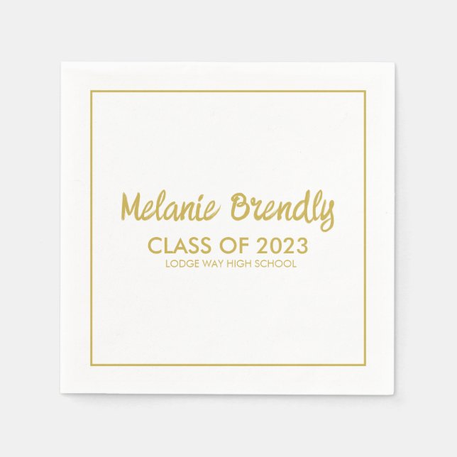 Serviette En Papier Classe De 2023 Graduation Gold Brush Script (Devant)