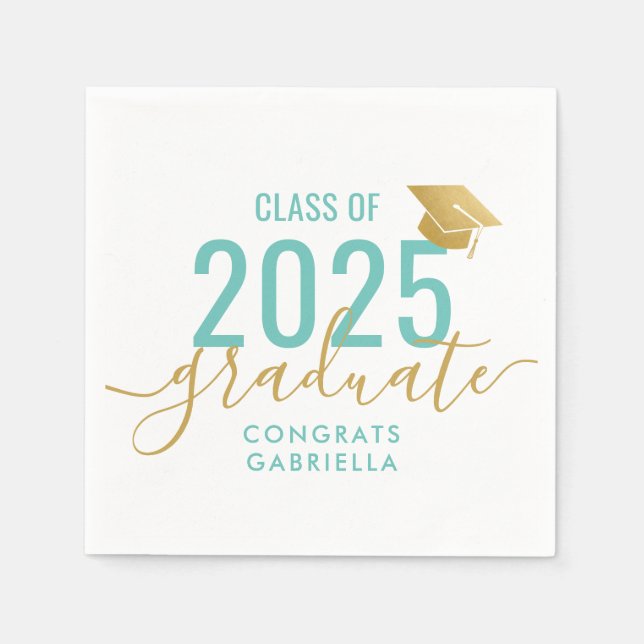 Serviette En Papier Classe de 2023 Turquoise Gold Graduation (Devant)