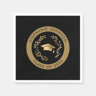 Serviette En Papier Classe de 2024 Black and Gold Graduation Party