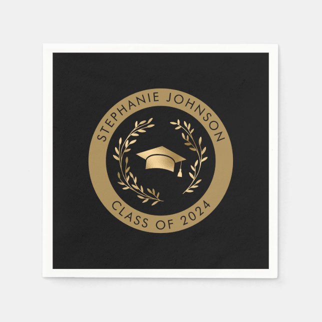 Serviette En Papier Classe de 2024 Black and Gold Graduation Party (Devant)
