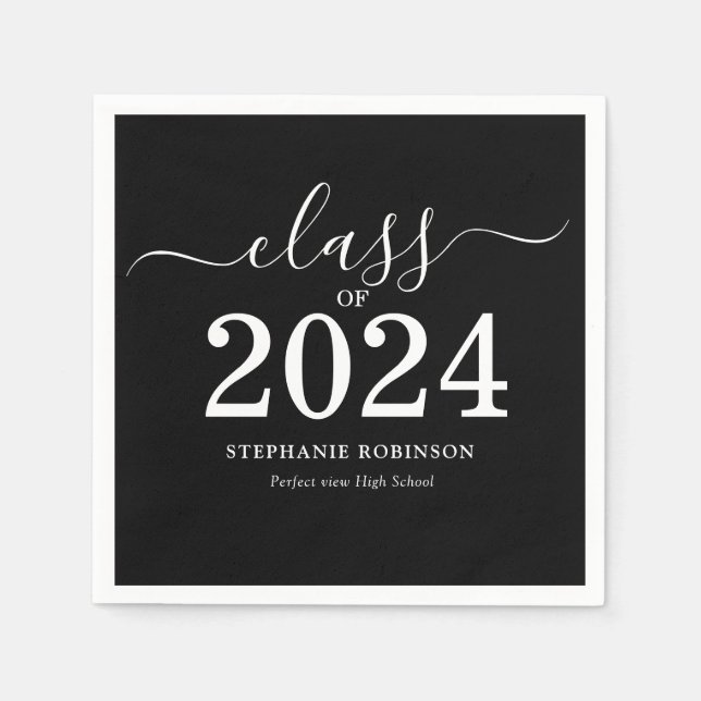 Serviette En Papier Classe de 2024 Black White Graduation Party (Devant)