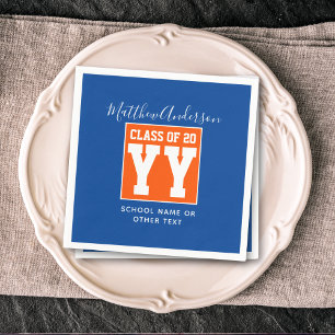Serviette En Papier Classe de 2024 Blue and Orange Graduation Party