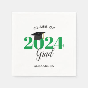 Serviette En Papier Classe de 2024 Diplômé moderne vert