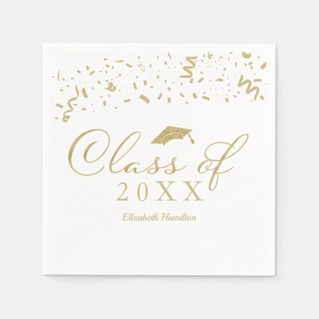 Serviette En Papier Classe De 2024 Gold Script Graduation Party Blanc (Devant)
