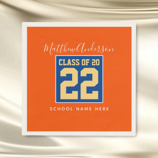 Serviette En Papier Classe de 2024 Orange Blue & Gold Graduation Party