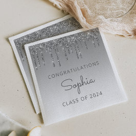 Serviette En Papier Classe de 2024 Silver Parties scintillant Drip Gra