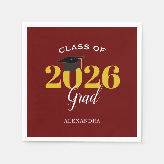 Serviette En Papier Classe de 2025 Grad Simple Maroon and Gold (Devant)