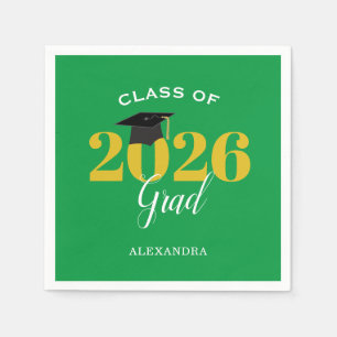 Serviette En Papier Classe de 2025 Grad Simple Vert et Or