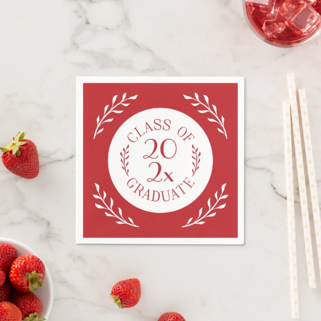 Serviette En Papier Classe De 2025 Graduate Chic Rouge Blanc Botanique (En situation)