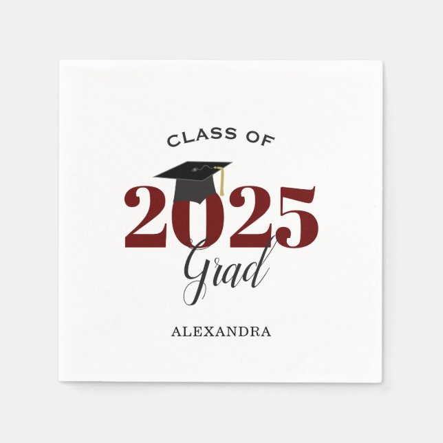 Serviette En Papier Classe de 2025 Graduate Modern Maroon (Devant)