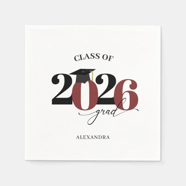 Serviette En Papier Classe de 2025 Graduate Moderne Tyopgraphie Maroon (Devant)