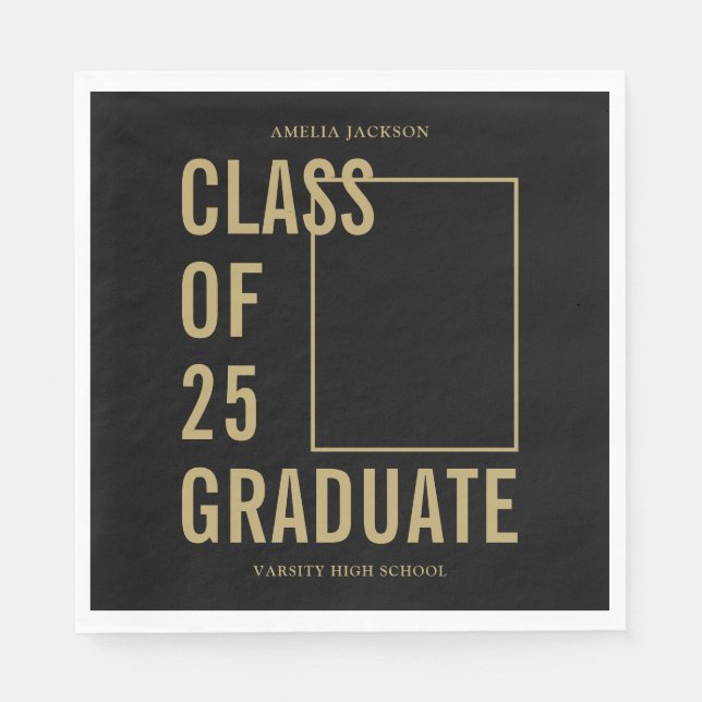 Serviette En Papier Classe De 2025 Papier Photo Black & Gold (Devant)