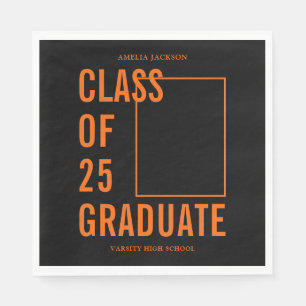 Serviette En Papier Classe De 25 Diplômés Noir & Orange Photo
