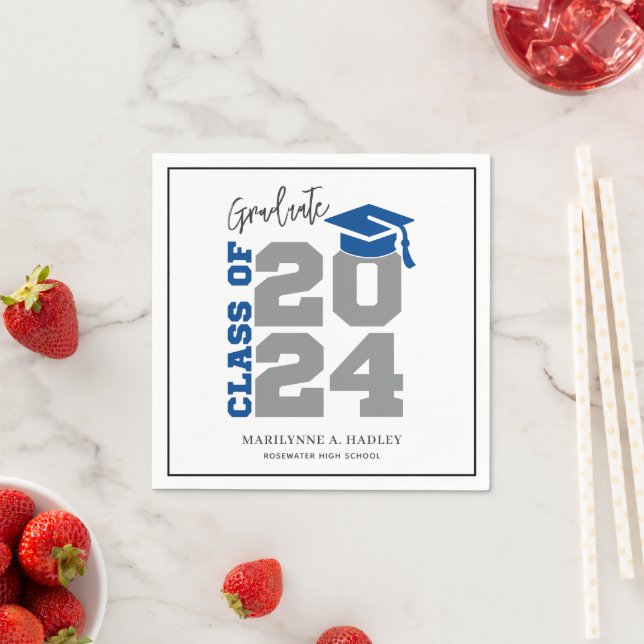 Serviette En Papier Classe de Graduation de 2024 Bleu et gris (En situation)