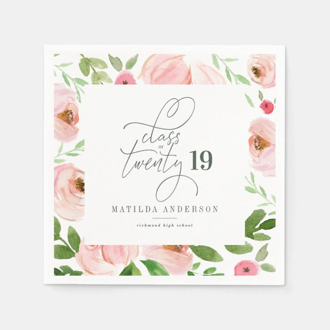 Serviette En Papier Classe de graduation de l'aquarelle florale (Devant)