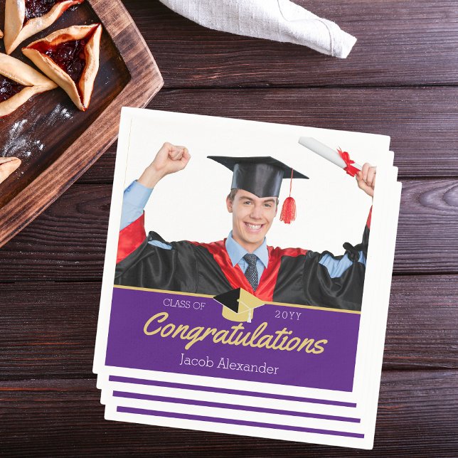 Serviette En Papier Classe de graduation moderne Photo violet de 20xx (Créateur téléchargé)
