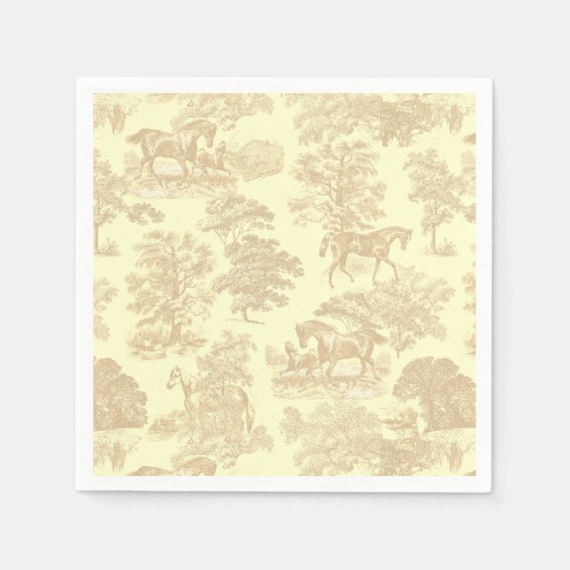 Serviette En Papier Classé Élégant Chic Horses Toile Beige Crème (Devant)