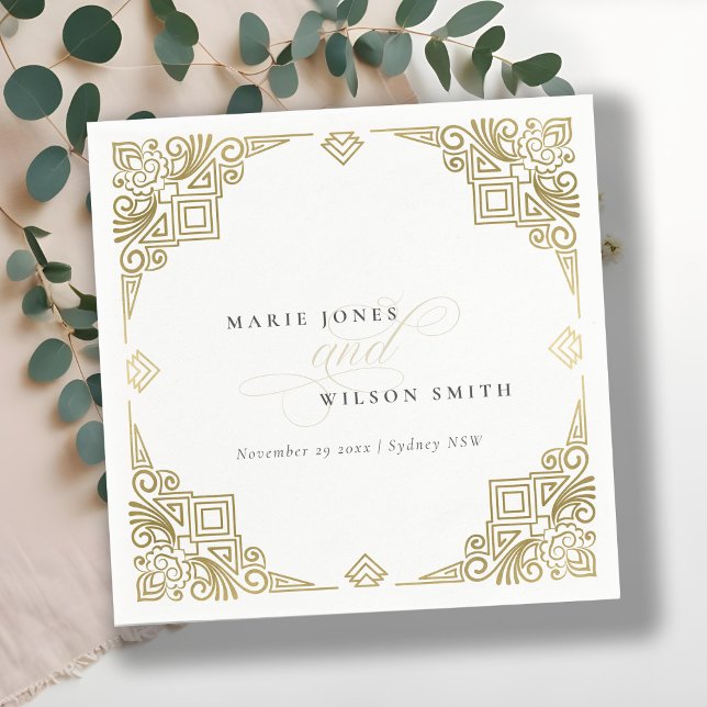 Serviette En Papier Classé Elegant Gold Art Déco Mariage (Créateur téléchargé)