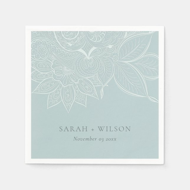 Serviette En Papier Classé élégant Mariage Bleu Paisley Dusky (Devant)