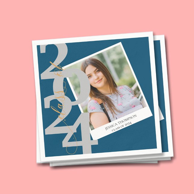 Serviette En Papier Classe élégante de 2025 Photo Graduation Party (Elegant Class of 2024 Photo Graduation Party Napkins)
