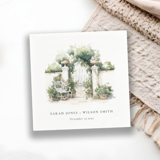 Serviette En Papier Classé Français Jardin Paysage Mariage d'aquarelle (Créateur téléchargé)