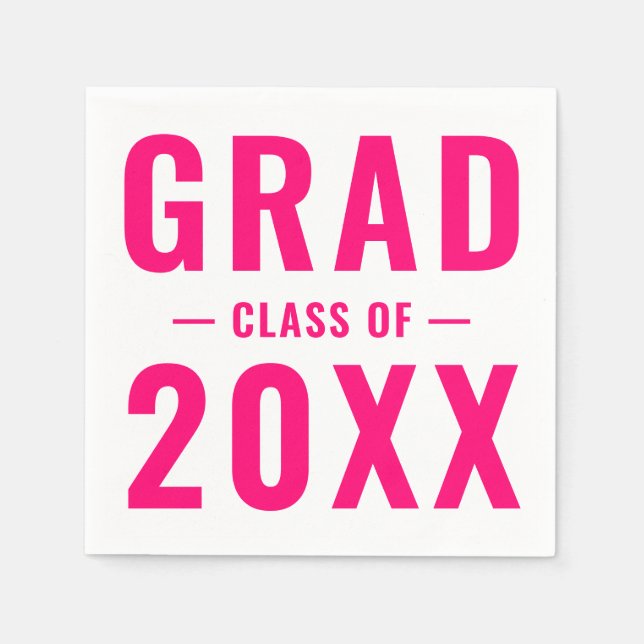 Serviette En Papier Classe Grad année rose chaud typographie moderne (Devant)