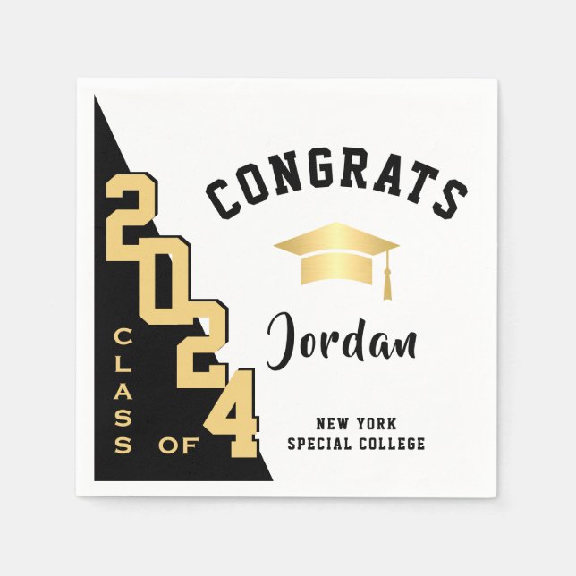 Serviette En Papier Classe moderne de 2024 Golden Red Graduation Party (Devant)