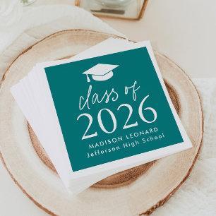 Serviette En Papier Classe moderne de 2025 Script Graduation Turquoise