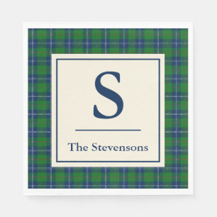 Serviette En Papier Classic Bleu Vert Tartan Plaid Personnalisé